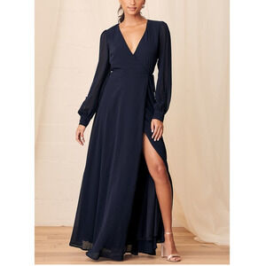 LULU'S 1X My Whole Heart Dark Navy Blue Long Sleeve Wrap Dress NWT B109